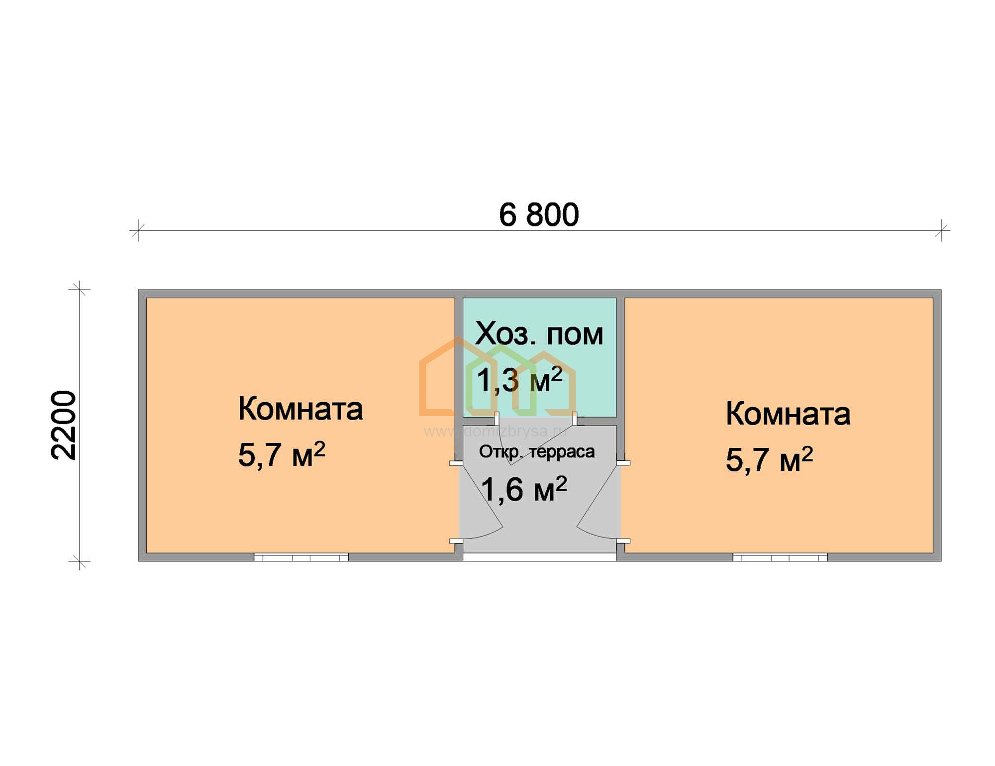 Дачная бытовка эконом Фикус - 9 (С) 6.8x2.2 Площадь: 14.96 м² с крыльцом со  сборкой на участке с кладовкой под ключ в Петушках и области